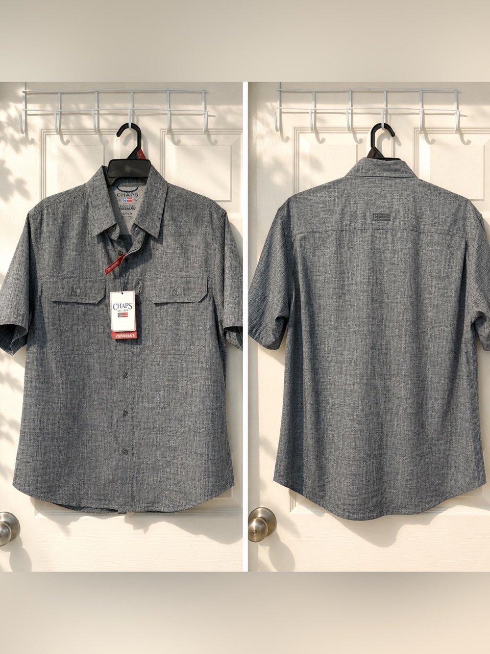 Chaps Men’s Short-Sleeve Button-Down Shirt - Gray Chambray